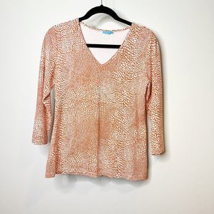 J. McLaughlin Orange and White Pebble Print V‑Neck Blouse
